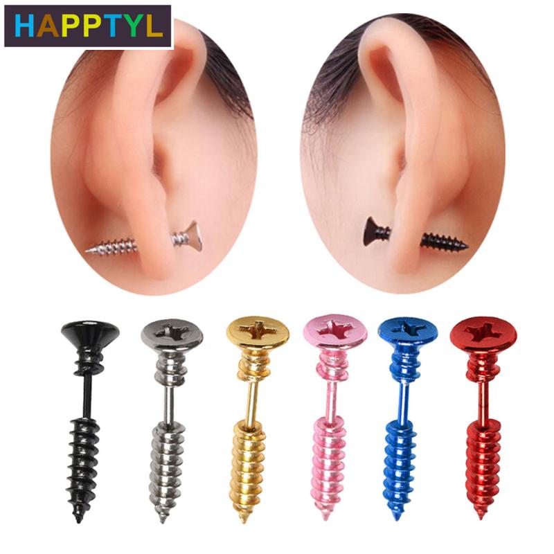 

HAPPTYL 1Pcs Men Unisex Stainless Steel Piercing Cross Screws Earrings Ear Stud