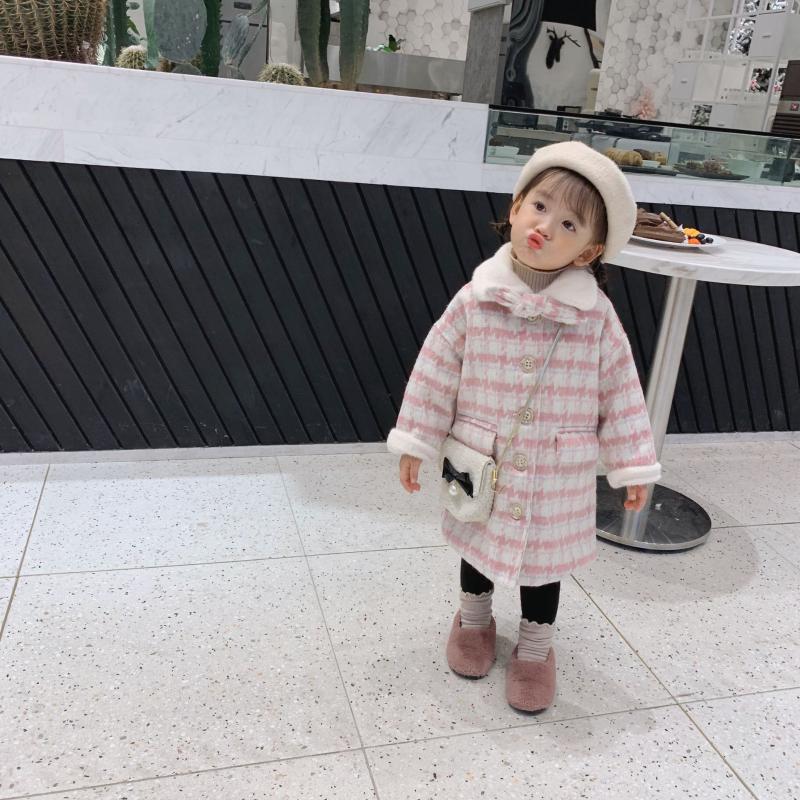 

2020 new baby girl winter plaid coat girl kids cotton padded thick warm long coats children overwear outfit, Pink