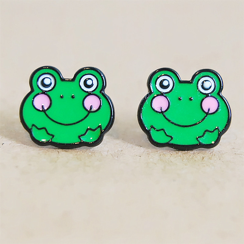 

Green Frog Fashion Anime Cartoon Earring Cute Animal Stud Earrings For Women Girls Kids Jewelry XMAS New Gift