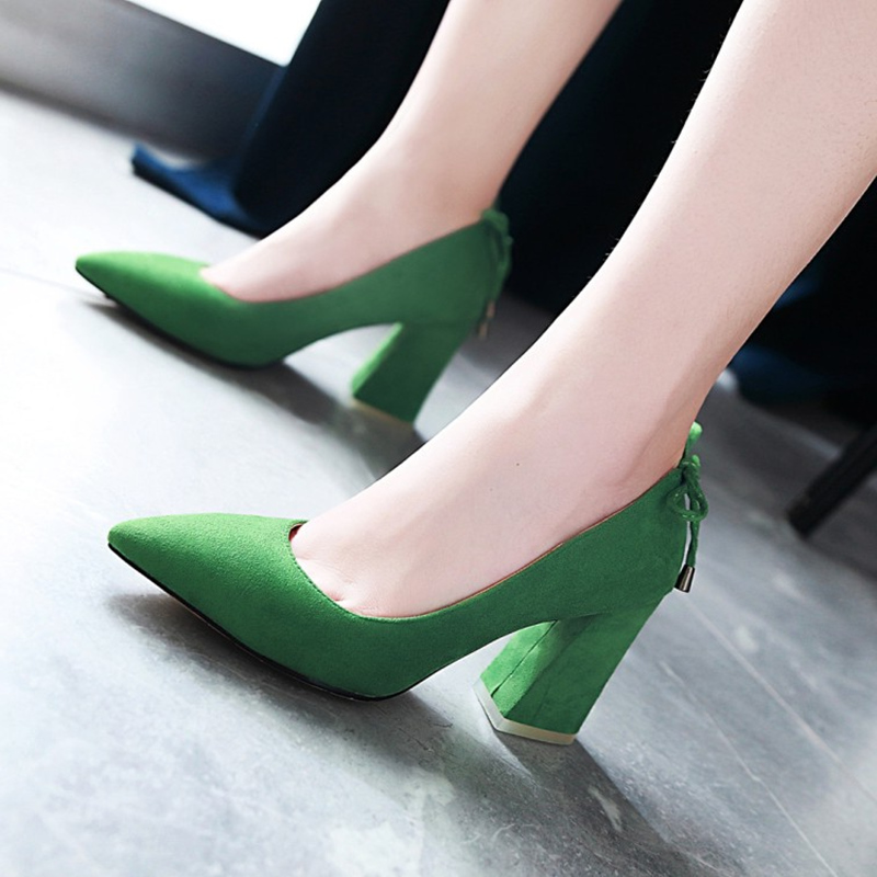 

Quality Flock Women's Heels Shoes Fashion Pointed Toe Classic Pumps Shoe Women Green Red Heels Party Office Shoes Women Big Size