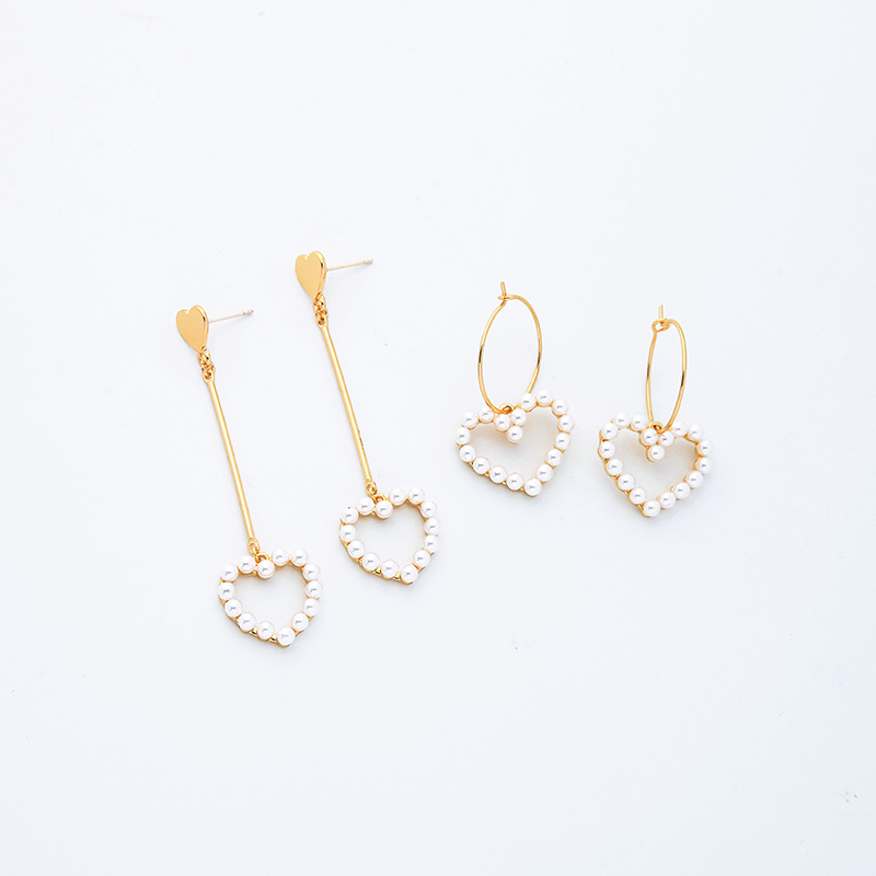 

Acrylic Pearls Earrings Pierced Heart Earrings Gold Color Hook For Women Fashion Jewelry Wholesale New