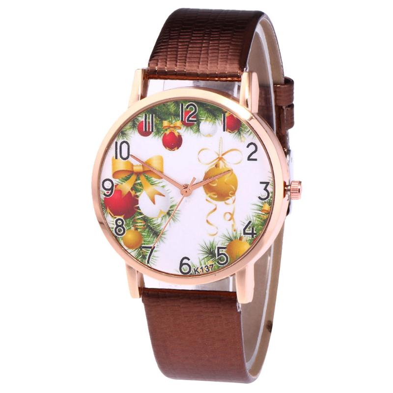 

Christmas Quartz Watch for Women Couple Electronic Watch Printed Xmas Bell with PU Wrist Band LL@17, Red