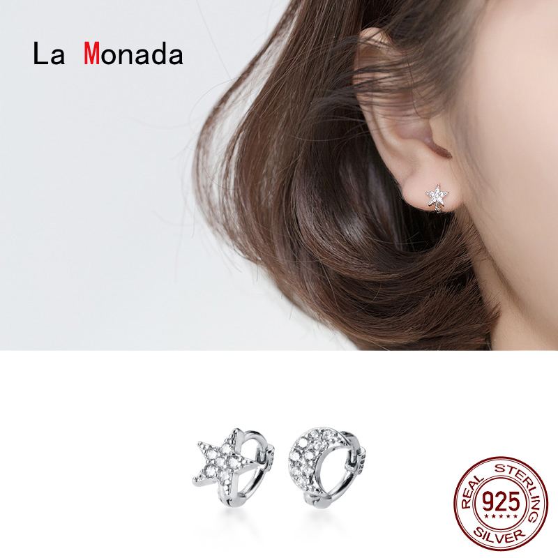 

Hoop & Huggie La Monada Asymmetrical Star Moon Woman Earrings Silver 925 Fine Jewelry Sterling For Women Hoops Bone