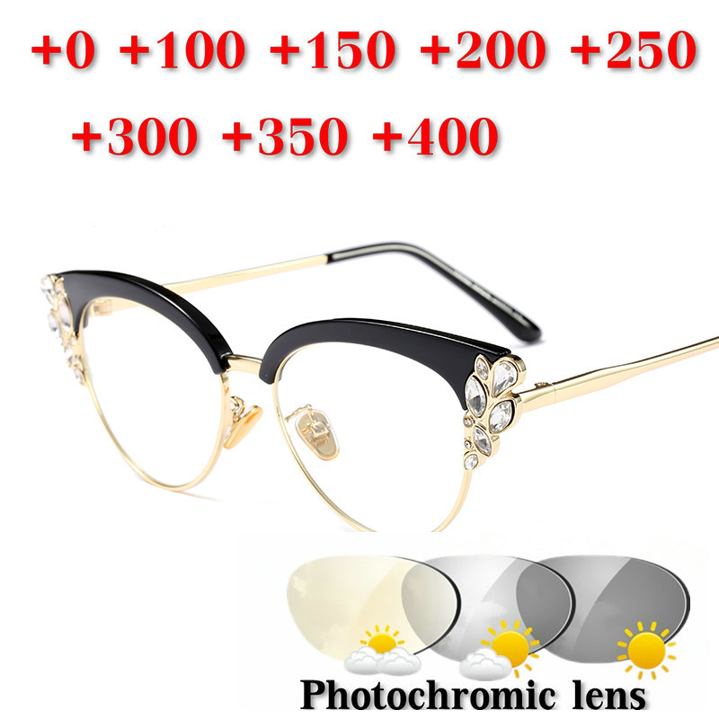 

Cat Transition Sunglasses Photochromic Reading Glasses Women Hyperopia Presbyopia with Diopters Outdoor Presbyopia Glasses NX