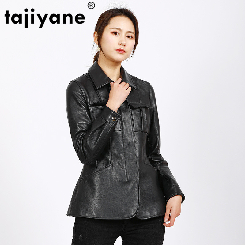 

Tajiyane 2020 Spring Autumn Women Jacket Fashion Genuine Leather Jackets Women Goatskin Coats Streetwear Female Coat 9953 WPY344, Black