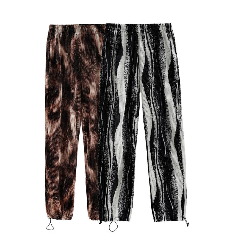 

Elastic Waistband Water Wave Smudge Straight-leg Trousers Pant Pleated Wide-leg Pants Drape Loose Thin Casual Punk Hip Hop, Black