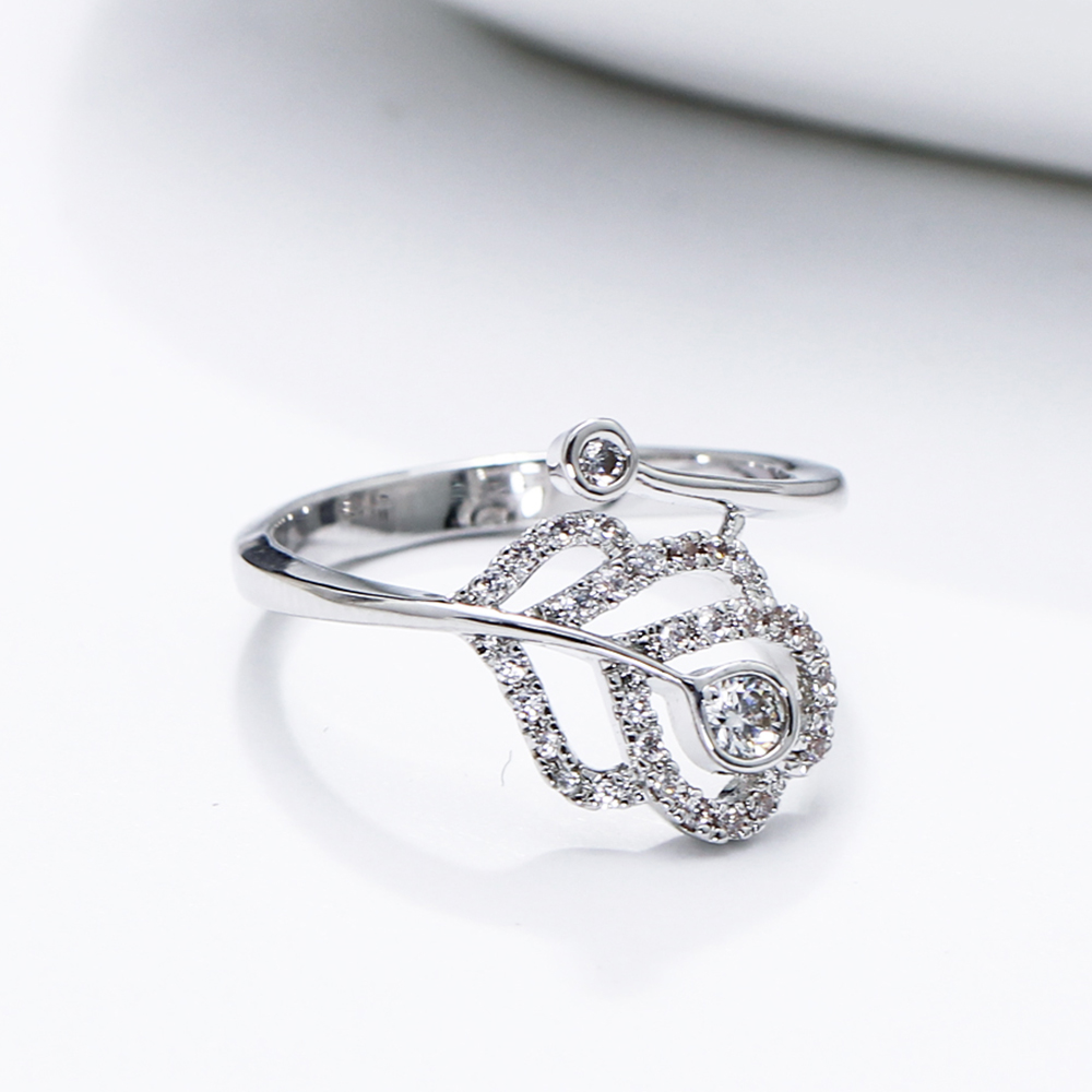 

Elegant Pretty Crystal Ring Tiny CZ Jewellery Leaf design Cute Rings for girl Fast delivery Jewelry Gfit