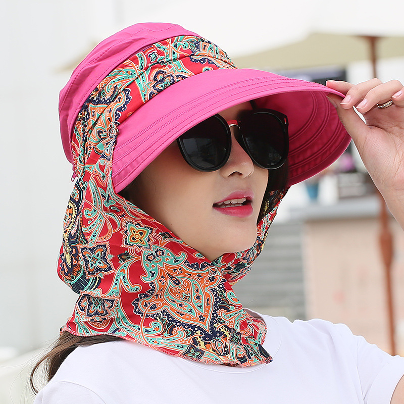 

2020 new sun hats for women wide brim hat summer hats Foldable outdoor bike silk scarf detachable 8 colors