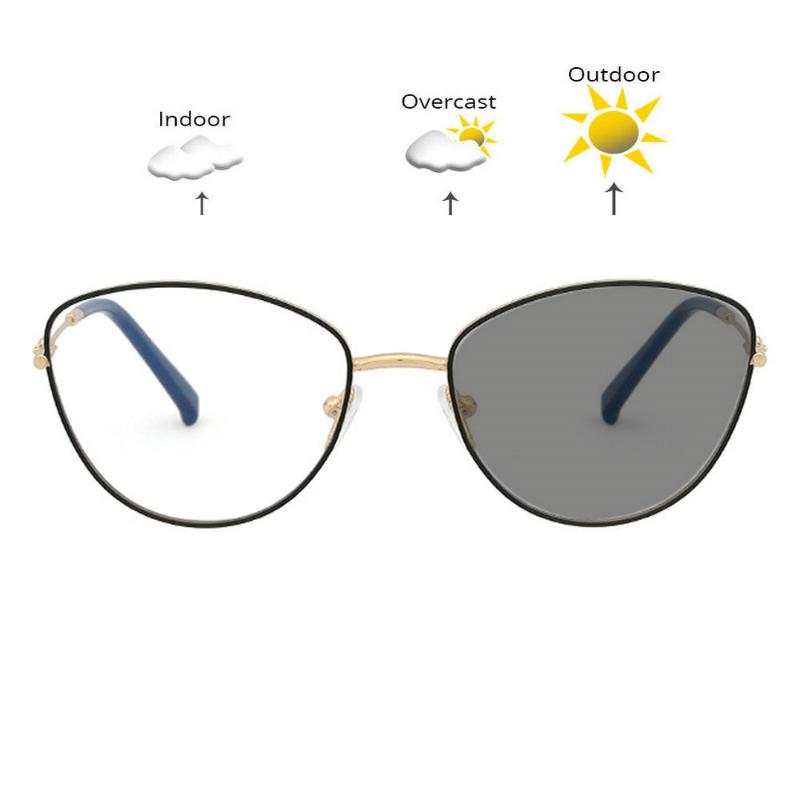 

Myopia Sunglasses Photochromic Finished alloy round Women Myopia Eyeglasses Frame with color lens Sun glasses FML