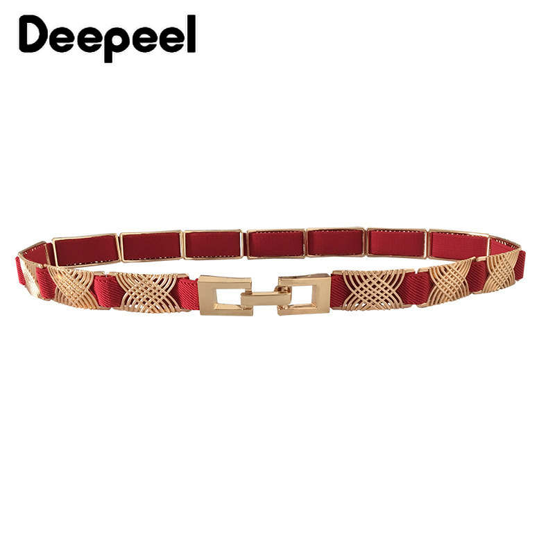 

Deepeel 1pc 2cm*72cm Women Thin Metal Cummerbunds High Waist Elastic Waistband Metal Decorative Adjustable Girdle for DressCB636, White