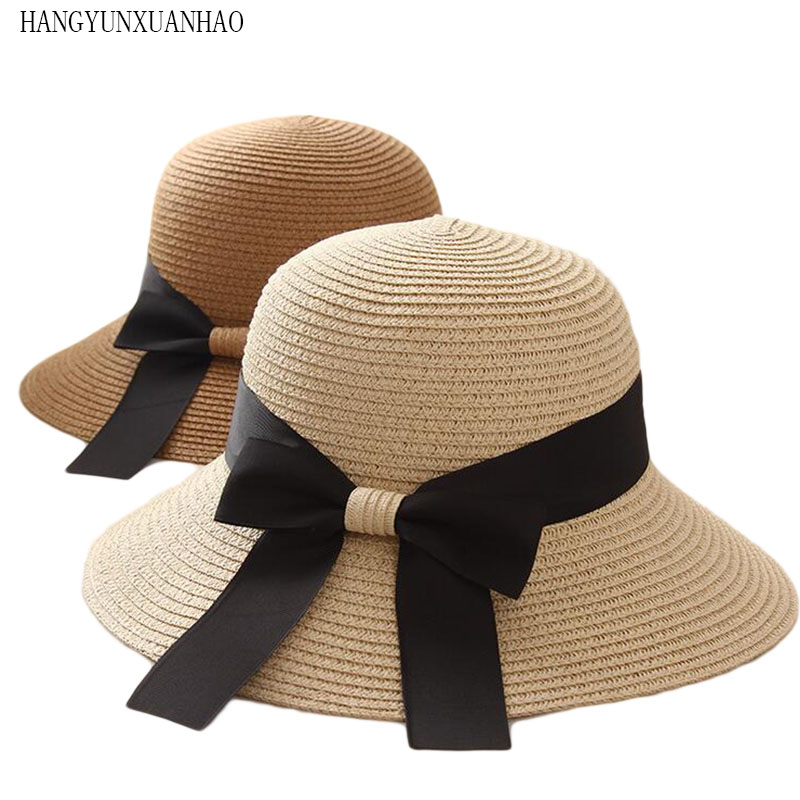 

HANGYUNXUANHAO New Product Fashion Sun Hat Women's Summer Bow Straw Hats for Women Beach Headwear Chapeau Femme Hepburn Hats, Khaki