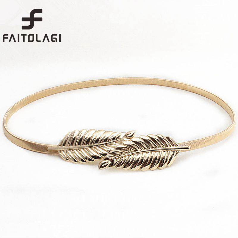 

2020 Fashion Vintage Women Belt Leaf Design Clasp Front Stretch Metal Waist Dress Belt Skinny Elastic Ceinture cinturones mujer, Silver