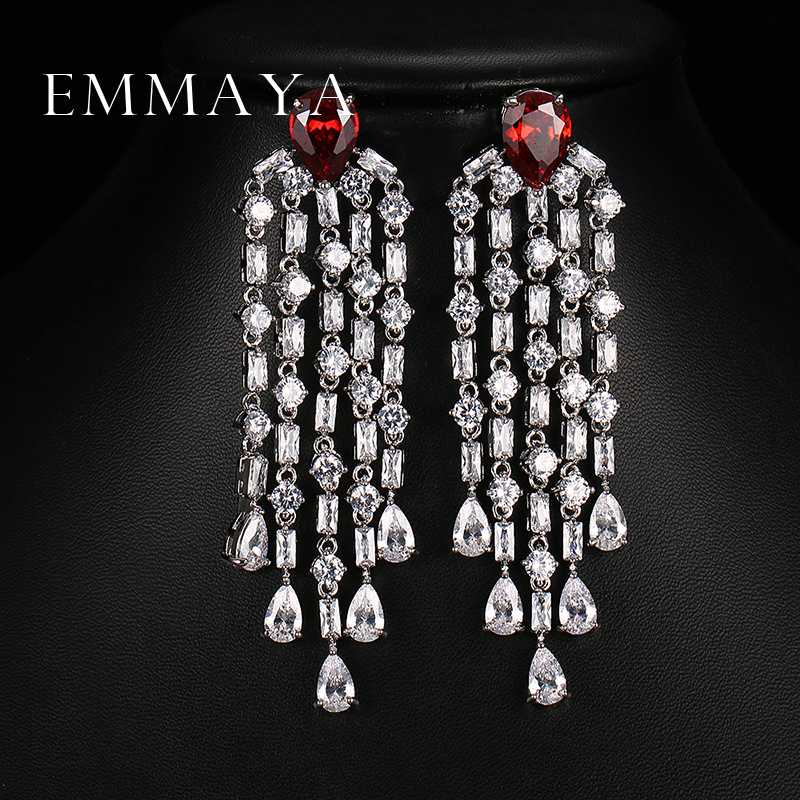 

Dangle & Chandelier Emmaya Luxury Red Green Clear Blue Long Earrings For Women Wedding Party Drop Cubic Zirconia Tassel