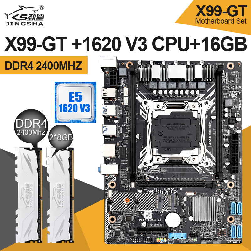 

X99 Motherboard set combo LGA2011-V3/V4 X99 GT Motherboard 2*8GB DDR4 2400MHZ and 3.5 Ghz 140W E5 1620 V3 processor