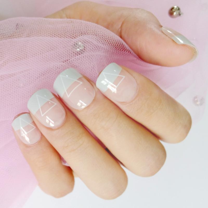 

24 Pcs Artificial Fake Nails Short Glue On Nails French False For Manicure Lady Daily Decoration Z231, Z213