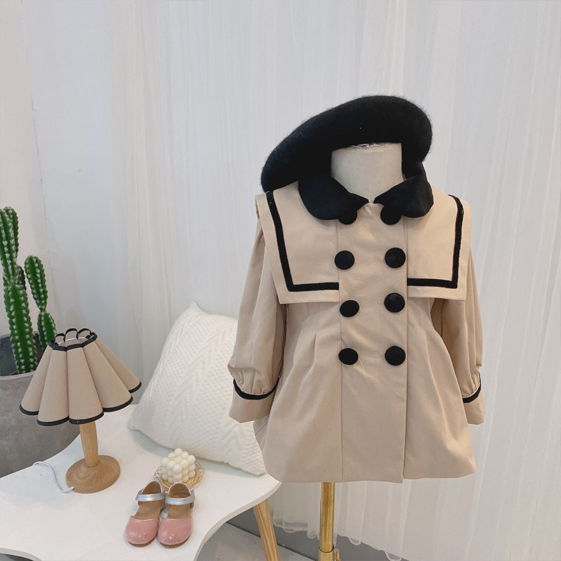 

Autumn Preppy Style Children's Long Sleeve Lapel Collar Trench Windbreaker Girls Outerwear Coats Kids Clothes casaco infantil, As pic
