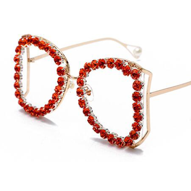 

Sunglasses Trendy Red Diamond Clear Glasses Women Diy Oversize For Ladies Elegant Fashion Bling Crystal Oculos UV400
