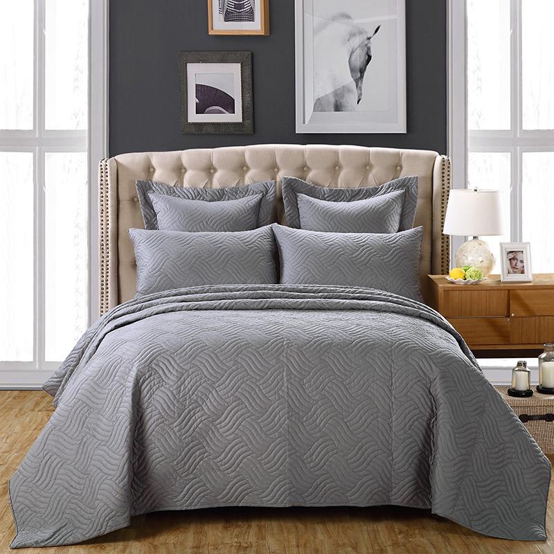 

42 Gray Bed cover Bedspread king size Bed Set 100%Cotton Quilt Blanket Bedding sets Pillowcase colchas para cama couvre lit, Bedspread 3