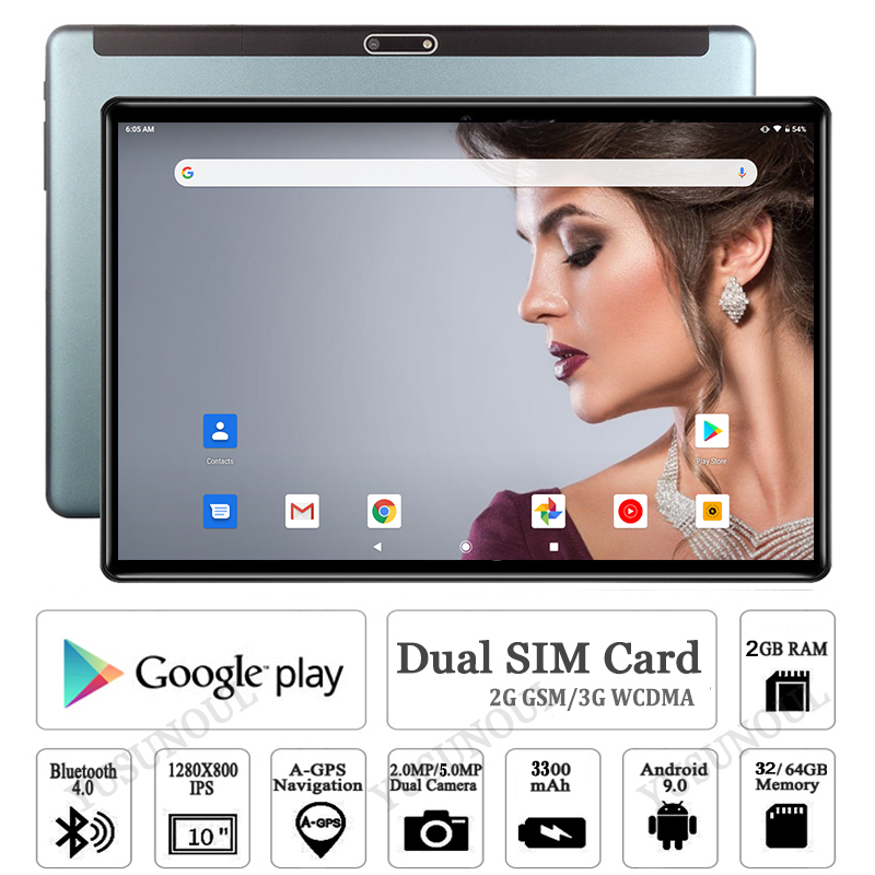 

Hot Sales Ultra Slim 10 inch Tablet PC Quad Core 2GB RAM 32GB ROM 2.5D Tempered Glass 5.0MP Camera Android 9.0 Tablet 10.1" WiFi, Black