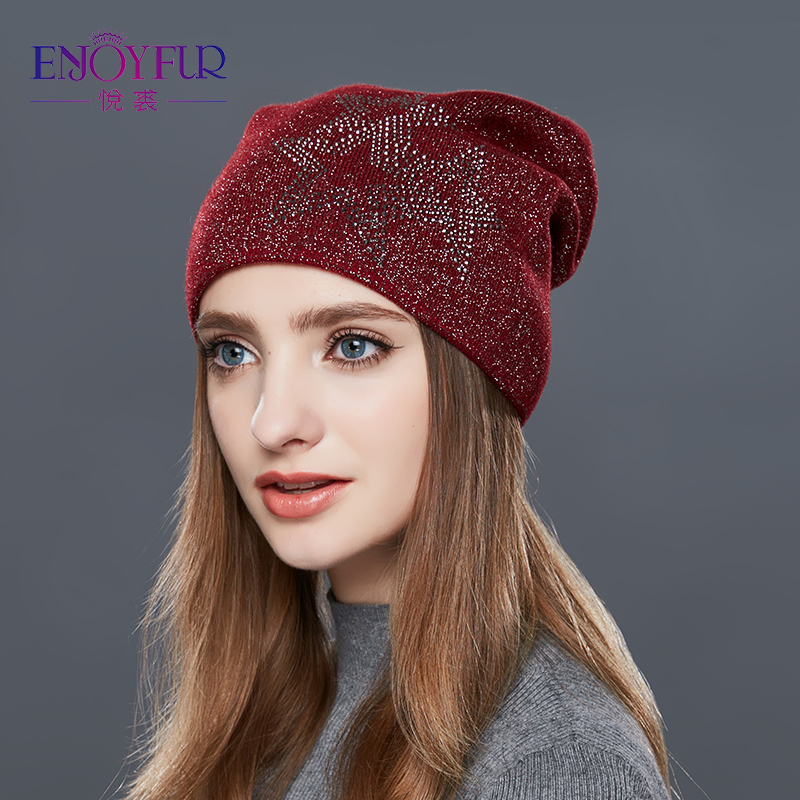 

ENJOYFUR Winter Wool Hats Knitted Women's Hats For Girls Thick Warm Fashion Beanies Hat Female, 22