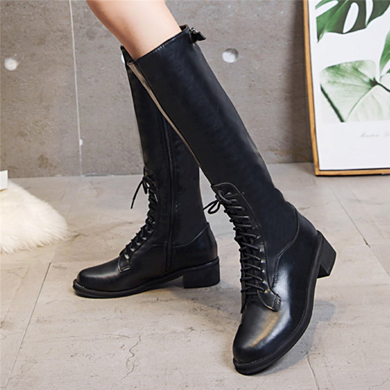 

Botas Mujer Retro Lace-Up Zipper Over-the-Knee Boots Para Femme Winter Plus Size Leather Bota Feminina Impermeavel Women #5, Bk