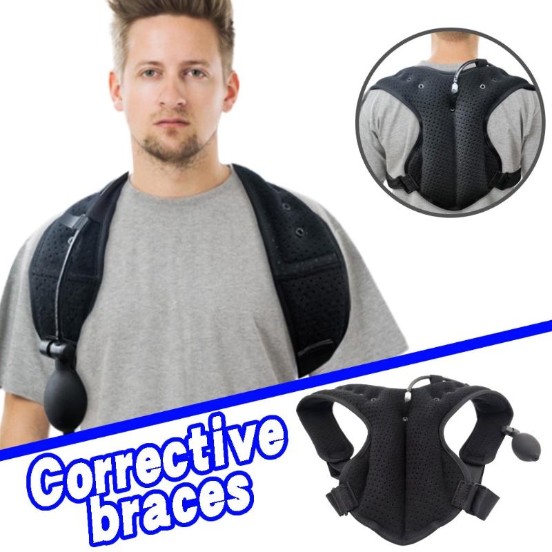 

Back Support Adjustable Shoulder Belt Humpback Inflatable Correction Strap Breathable Hunchback Posture Corrector Pain Relief Se6, Black