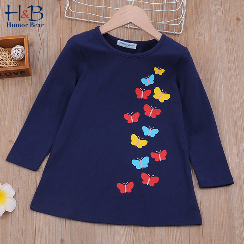 

Humor Bear Girls Dress Cute 2020 NEW Baby Girls Dress Butterfly Print Princess Fashion Toddler Baby Kids Children Clothing, Bd344 brown