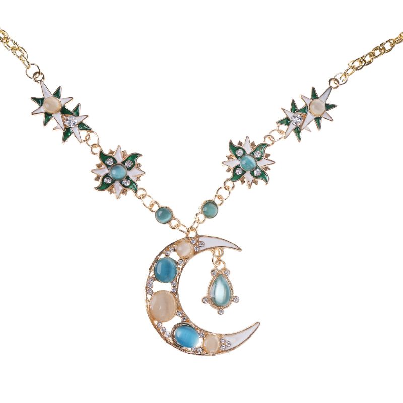 

Hot Fashion Charm Rhinestone Resin Drop Star Sun / Moon Long Pendant Necklace