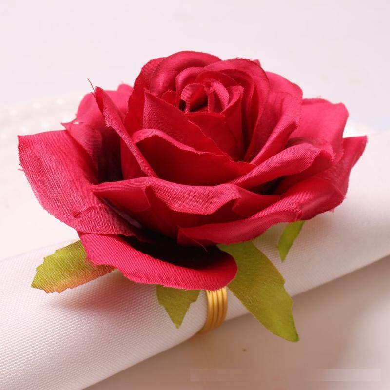 

New wedding table setting simulation rose flower napkin ring fake flower napkin button cloth ring