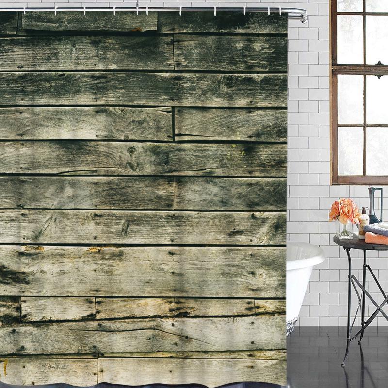 

Bathroom Waterproof Curtain Wood Grain Retro Fabric Shower Curtain Home Bathroom Decor Christmas Shower