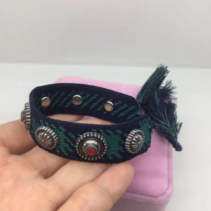 

Charm Bracelets Hip Hop Cool Woven Bracelet National Style Amulet Signature Embroidery For Men Tassel Lace-up