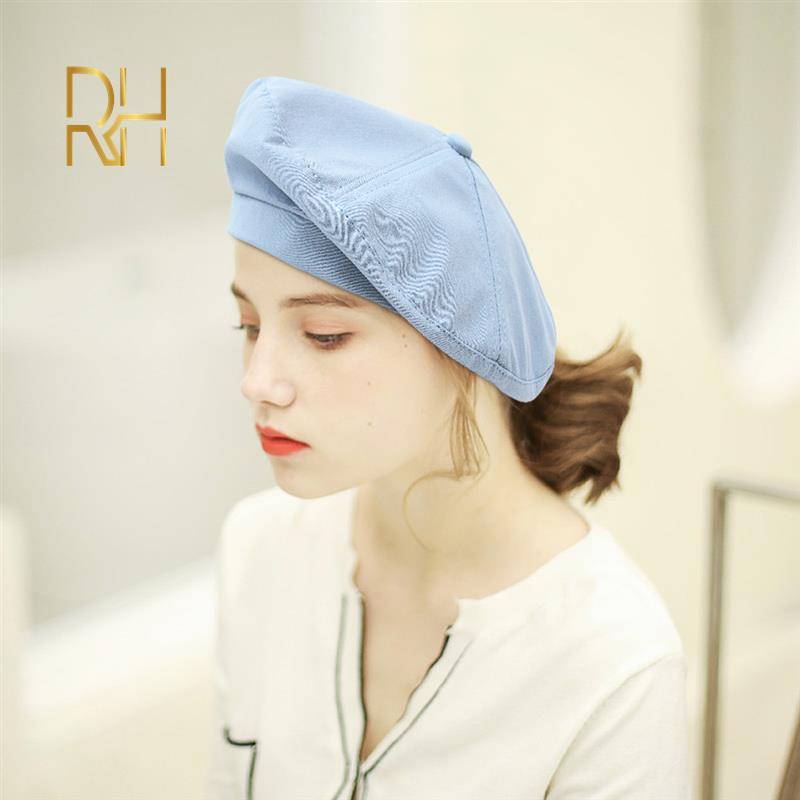 

2020 Autumn Winter Beret Hat For Women Cotton Solid Color Fashion Retro Thin Painter Cap Hat Female Gorras Vintage Flat Women RH, Black