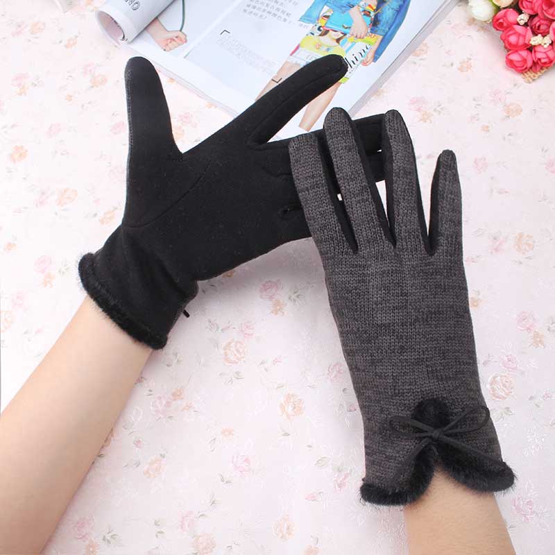 

Winter White Plush Women Wrist Gloves Bow Warm Cashmere Glove Mittens Christmas Birthday Gift Girls Guantes Luvas De Inverno