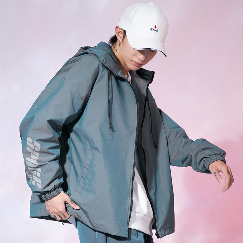 

20FW Men's Autumn and Winter New Jacket Colorful Gradient Functional Wind Reflective Trend Printing Jacket Size S-4XL, Black