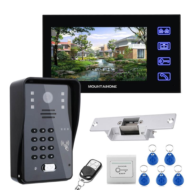 

Mountainone 7" LCD RFID Password Video Door Phone Intercom System Kit + Electric Strike Lock + Wireless Remote Control unlock