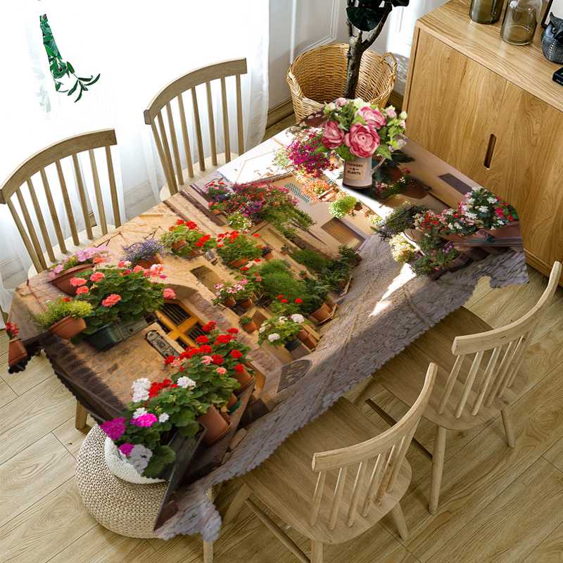 

High Quality 3d Round Tablecloth City Street Flower landscape Pattern Washable Dustproof Thicken Cotton Rectangular Table Cloth, Style g
