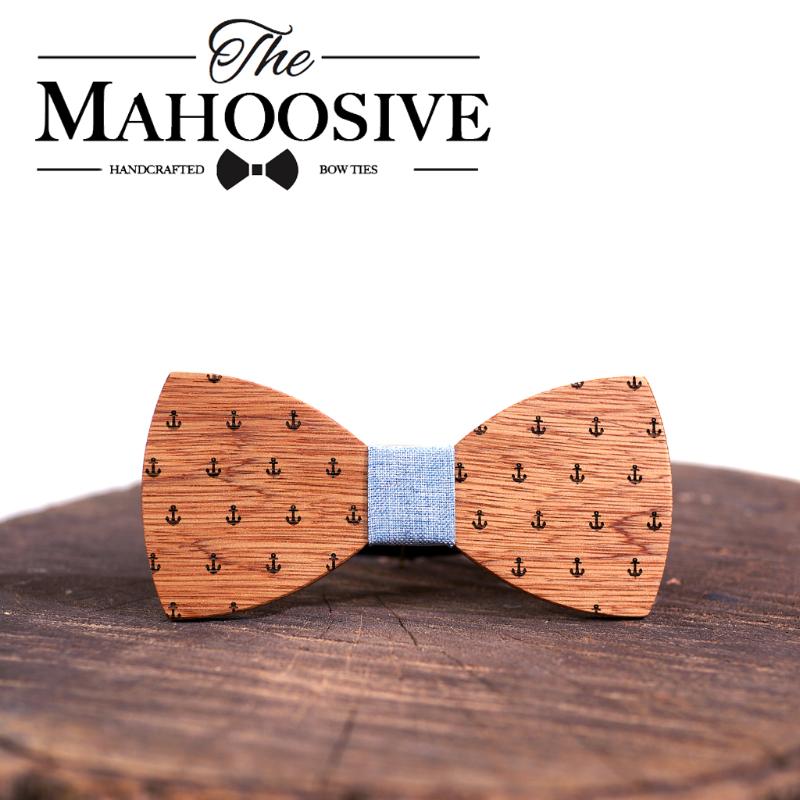 

MAHOOSIVE Classic Captain Wood Bow Ties Wooden Butterfly Bowknots Gravatas Cravat Geometric Fashion Cotton Adult