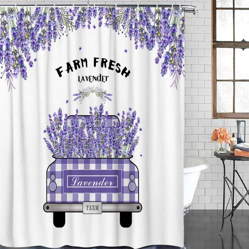 

Bathroom Waterproof Curtain Rural Style Lavender Truck Fabric Shower Curtain Home Bathroom Decor Christmas Shower