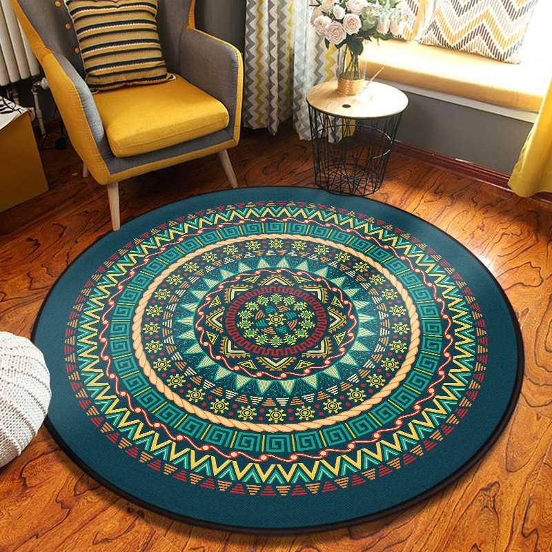 

Round rug European retro ethnic style bedroom living room carpet flower printing balcony geometric pattern sofa cushion
