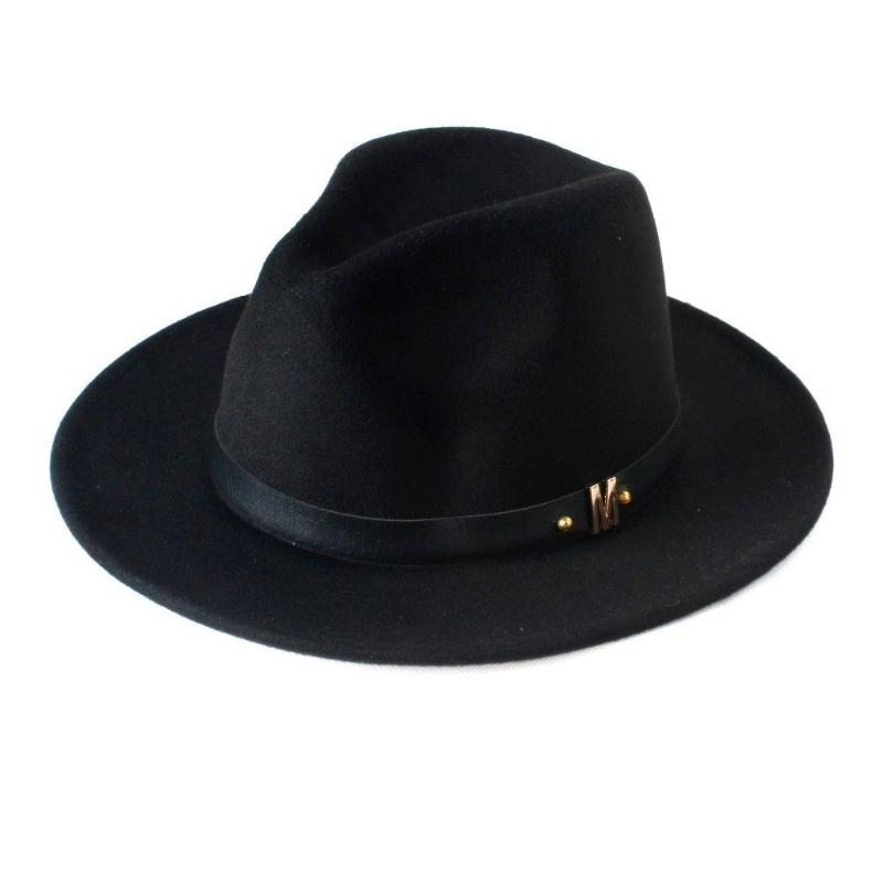

Mistdawn Fashion Wool Women Fedora Hat Woolen Wide Brim Jazz Cap Panama Hats Black Leather Band Size 56-58cm AGL