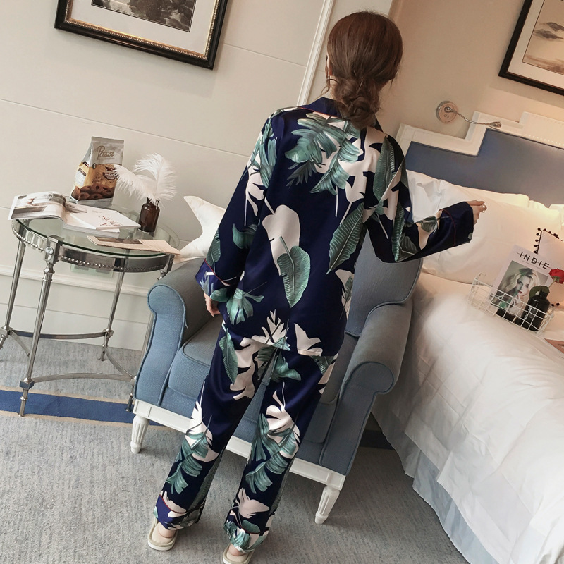 

Women Plus Size 5XL Pyjamas Autumn Flower Printed Satin Silk Pajama Set Rayon Sleepwear Long Sleeve Trousers Nightwear Suit 200919, Women pajama silk