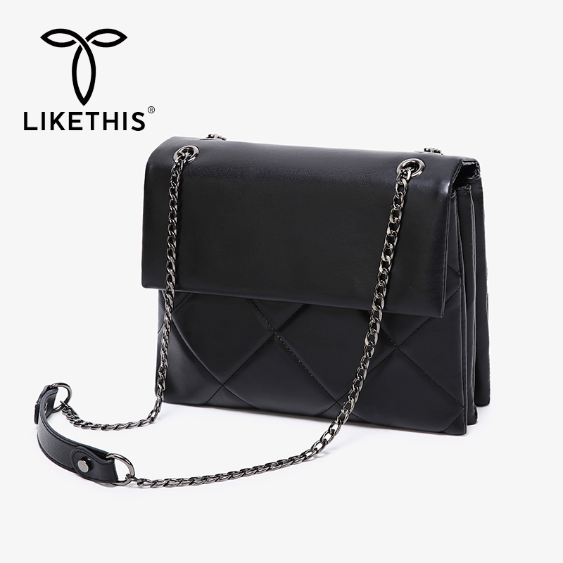 

LIKETHIS Leather Flap Crossbody Bag Women Big Shoulder Bags PU Chains Cover Torebki Damskie Na Rami Multi-layer Bolsa Feminina, Black flap bag