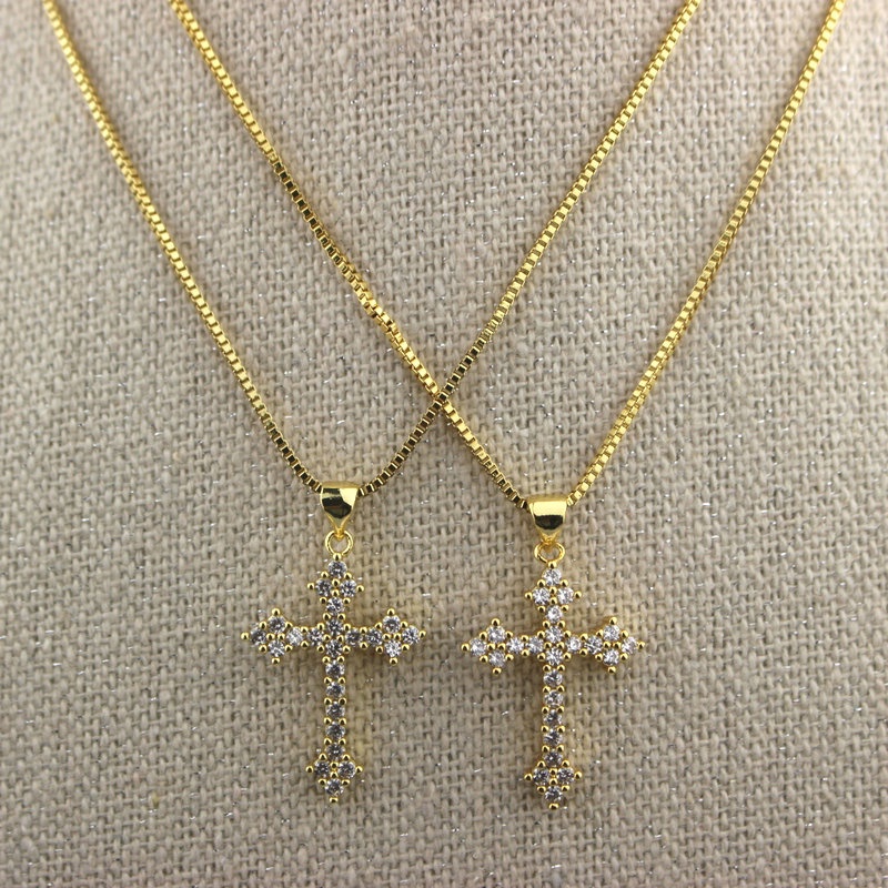 

Pendant Necklaces 16inch 10pcs/lot Cross Cz Charm Necklace,fashion Cubic Zirconia Micro Pave Necklace,cz Jewelry Wholesale