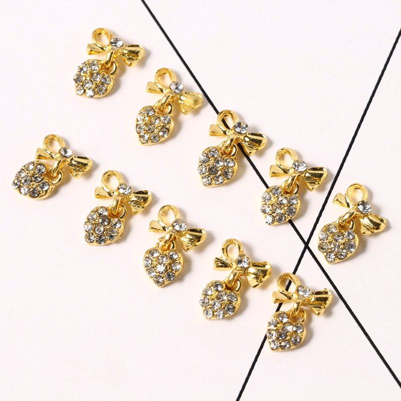 

10pcs Gold Bowknot Love Glitter Rhinestones For Nails Alloy Christmas Holiday Celebration Nail Art Decorations 3d Nail Jewelry