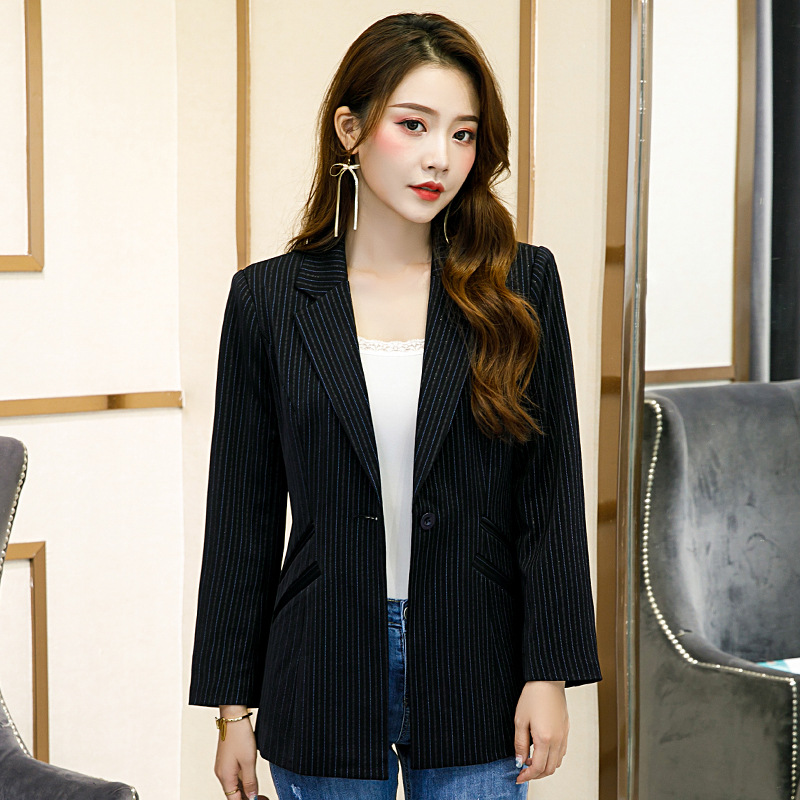 

Women's single coat 2020 autumn new casual fashion temperament slim stripes single button small suit women's shirt