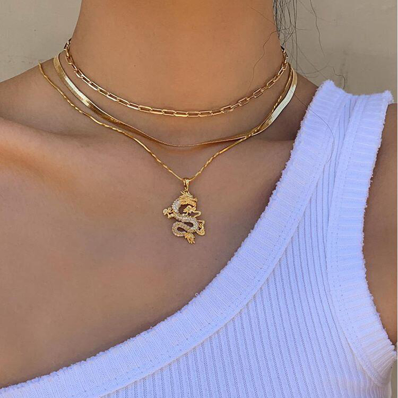 

New design iced out sparking bling cubic zironia chinese style dragon pendent necklaces for hip hop women men party jewelry gift