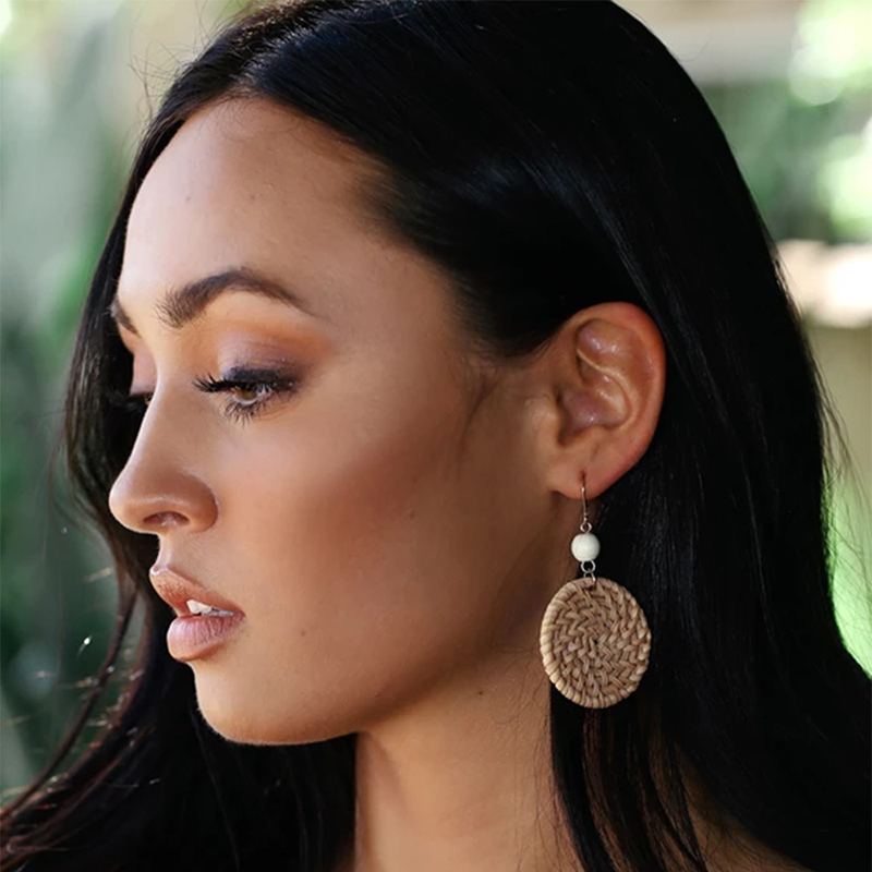 

Donarsei Ethnic Rattan Weave Handmade Circle Drop Earrings Women Simple geometric Star Triangle WaterDrop Dangle Earrings Beach