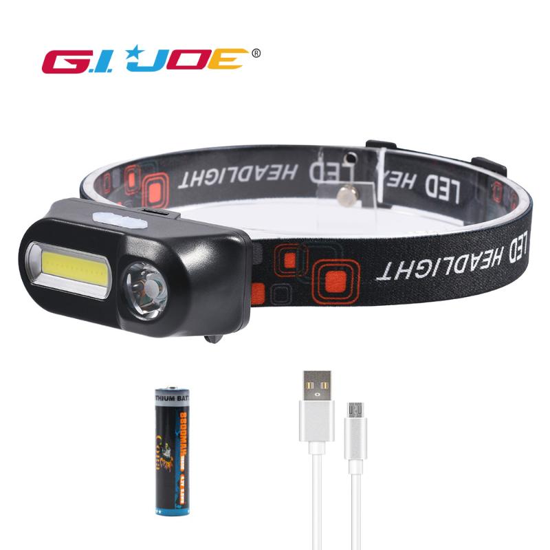 

GIJOE portable headlight 2000LM waterproof plastic shell cob head lamp 6 modes usb rechargeable 1*18650 battery led strobe light