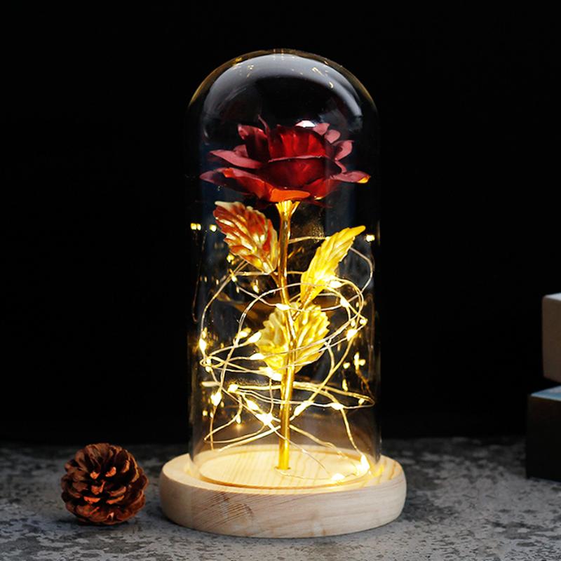 

Dropshipping Red Rose in a Glass Dome with LED Light Wooden Base for Valentine's Mother's Day Gifts, Purple