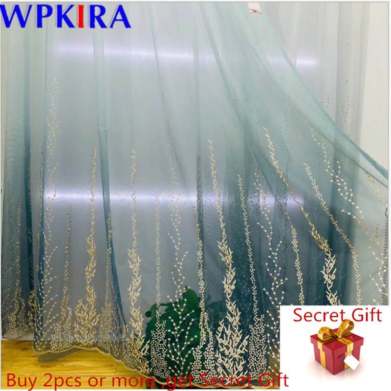 

European Gradient Tulle Curtains For Living Room Bedroom Embroidery Voile Sheer Curtains Window Blinds Drape Elegant X--AD457#30, Tulle 3